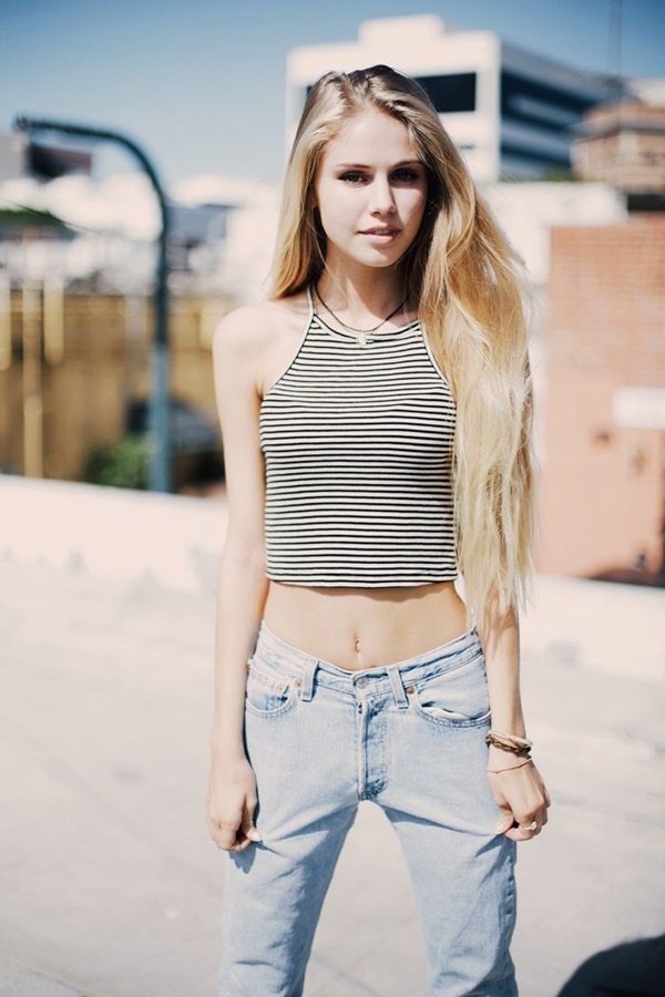 black and white striped crop top outfit