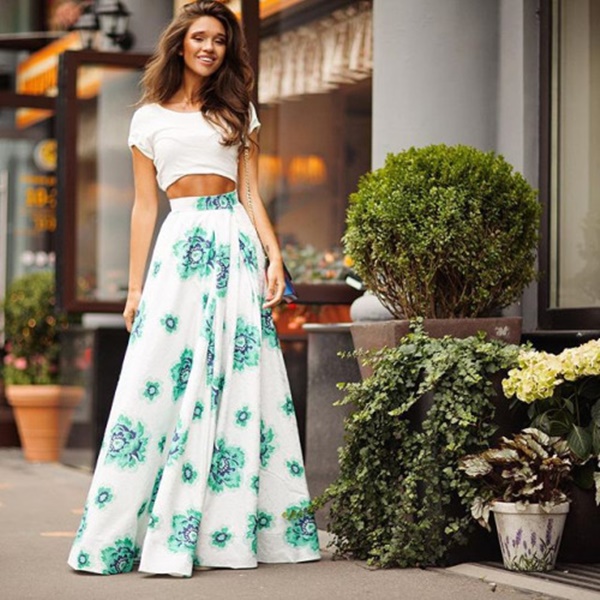 white long skirt with top