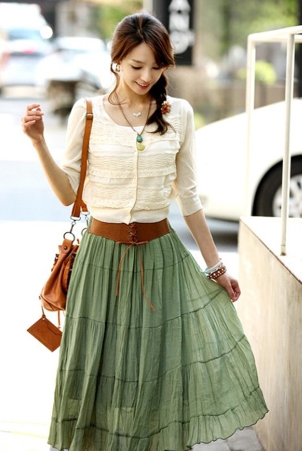 maxi skirt and blouse outfit