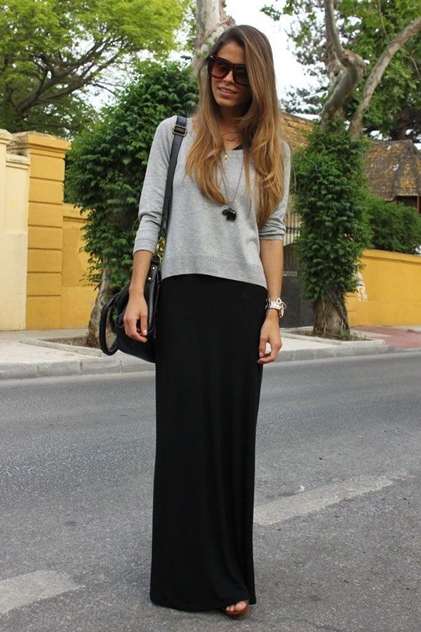 long black skirt outfit casual