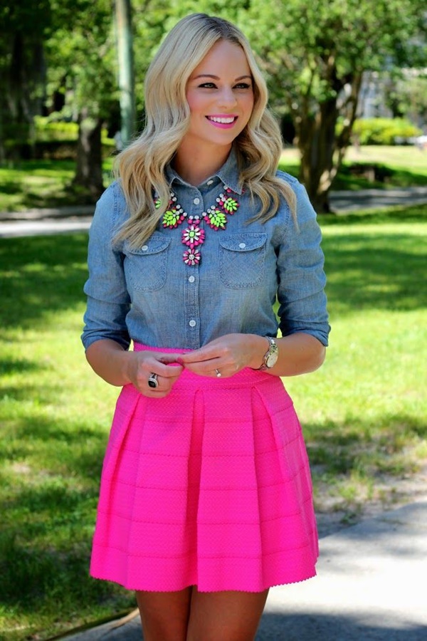 pink and denim outfits